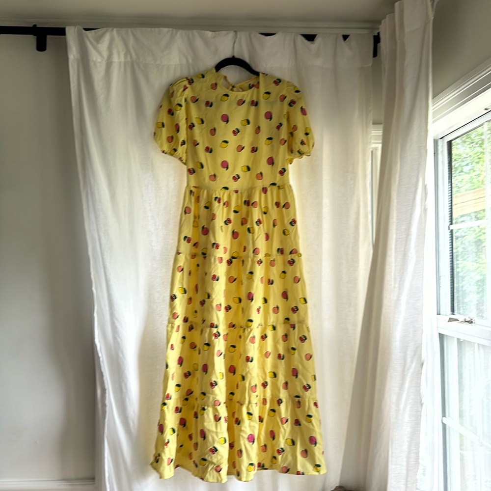 ASOS yellow midi fruit dress (size M)